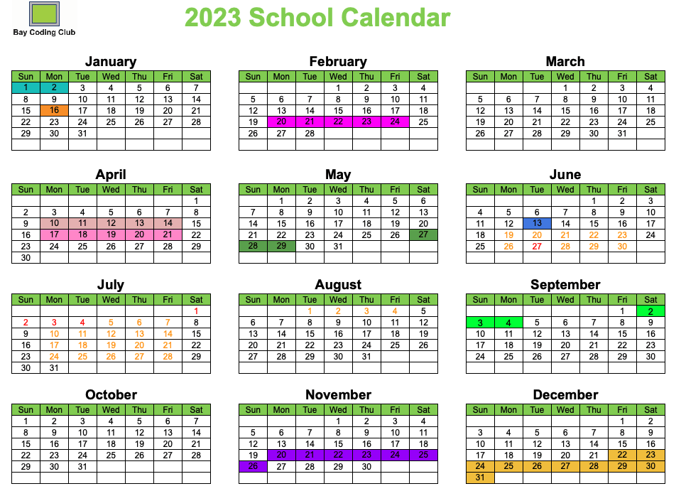 BCC Calendar Bay Coding Club